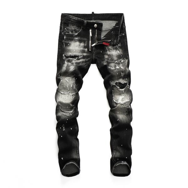 Designer de moda de jeans masculino Marca de tendência Slim Fit Trend Jeans Homens imprimidos rasgados Jeans Big Spring Hip Hop Black Flower Hole Men 230328