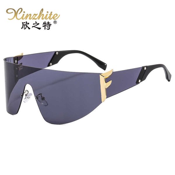 F Letter Sunglasses financiam nova personalidade Ashion decorativo One Piece grande Rame masculina e feminina dirigindo à prova de vento