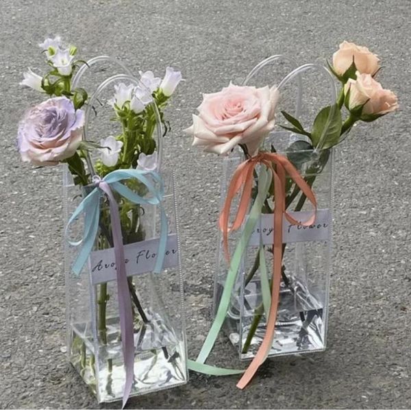 Geschenkverpackung Blumenverpackungsbox Transparente PVC Blumenstrauß Absacken Floristen Dekoration Lange Tragetasche Klare Tasche Kollokationsverpackungstasche 25 * 10 * 10CM