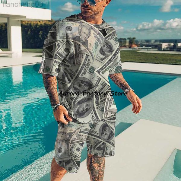 Tute da uomo Estate Tuta da uomo Dollars T-Shirt Pantaloncini Set Abbigliamento casual Moda Tute da jogging Abbigliamento outdoor Uomo Streetwear W0329