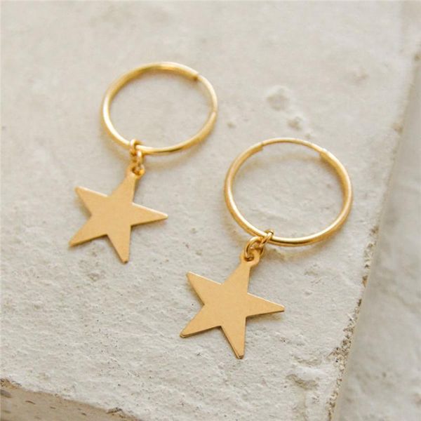 Hoop-Ohrringe Huggie 14K Gold Filled Star Anhänger Feiner Schmuck 15MM Brincos Pendientes Oorbellen Boho Women