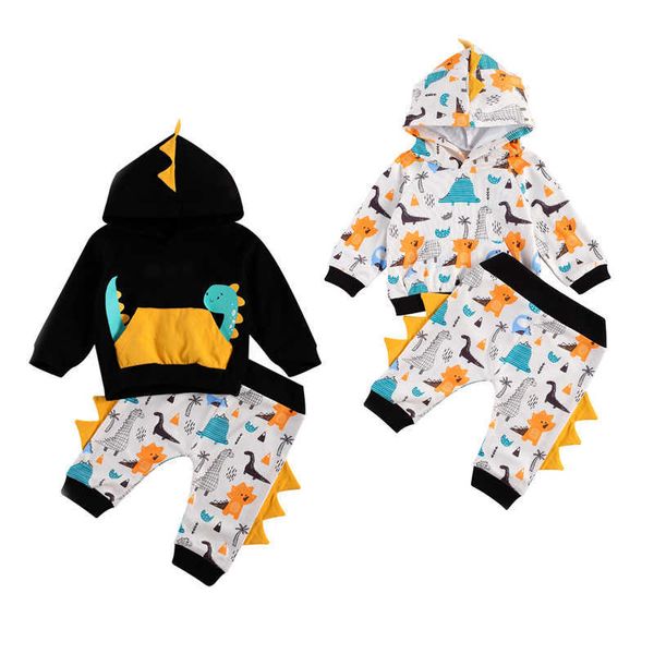 Conjuntos de roupas Lioraitiin 0-24M Recém-nascido Baby Boy Fashion Autumn Clothing Conjunto de roupas 2pcs de manga longa estampada de dinossauro Top de calça com capuz AA230328