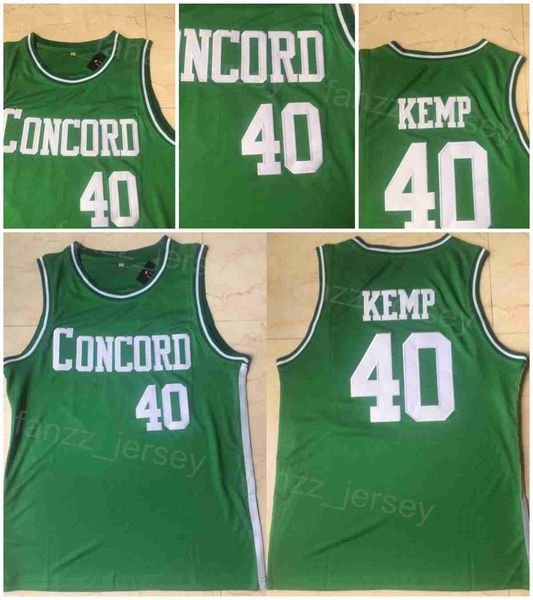 Concord Academy High School 40 Shawn Kemp Maglie Pallacanestro College University Camicia Tutte cucite Colore della squadra Verde Per gli appassionati di sport Puro cotone traspirante Uomo NCAA