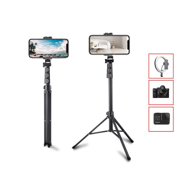 1,7 m di supporto per telefono e selfie Tripode Landing Multifunction Outdoor Live Broadcast Camera espandibile e treppiede per telefono con clip telefonico