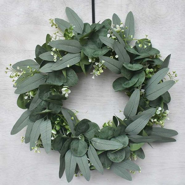 Декоративные цветы венки 17 '' eucalyptus венок для входной двери искусственные растения фоновая гирлянда Свадьба Свадебное декор оптом P230310