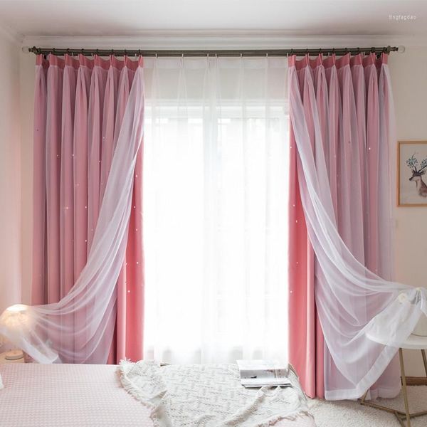 Tende in polvere per soggiorno camera da letto Princess Wind doppio strato Hollow Star Shading Pure Girly