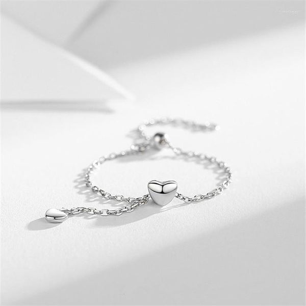 Ringos de cluster 925 Sterling Silver Tassled Link Chain Heart Finger Ring para mulheres Jóias de festa de casamento
