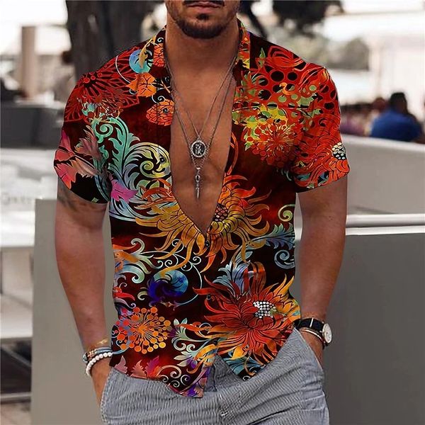 Camisas casuales para hombres Camisas tropicales hawaianas para hombres 3d Vacaciones en la playa Manga corta Verano Tops de gran tamaño Camiseta Hombre Blusa floral 5xl Camisa 230329