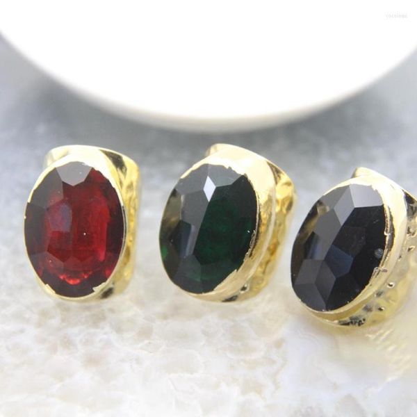 Cluster Ringe facettiertes ovales Glas Goldfarben Geschenk für Frauen rot/grün/schwarz C9 verstellbarer Finger Böhmen Schmuck Großhandel