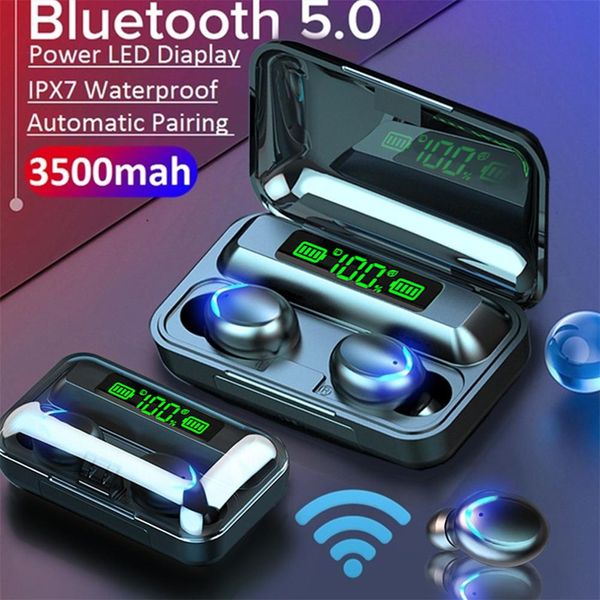 F9-5C Cuffie bluetooth wireless Bluetooth TWS Aurberi auricolari 9D HIFI Digital 5.0 Display LED HEASET Case di ricarica di grande capacità Case di auricolari impermeabili