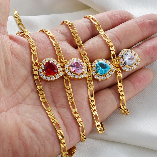 Bracelets de charme anniyo coração colorido tornozeletes femininas gilrs cz zirconia fof -cadeia jóias colorido de ouro jóias por atacado African #001637 230328