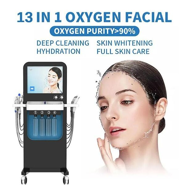 Diretamente eficaz 13 em 1 Hydra Facial Microdermoabrasão Coréia Máquina de descascamento Máquina de dermoabrasão de diamante H2O2 Remoção de cravo facial Skin profundamente Cleqaning