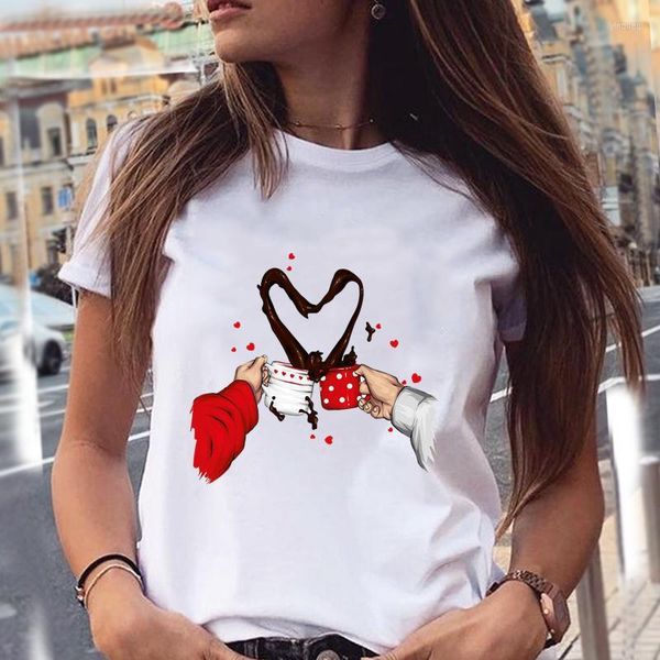 Camisetas femininas Feliz Natal Mulher Cartoon Tshirt White Casual Casual Top T-shirt Feminino Harajuku Graphic