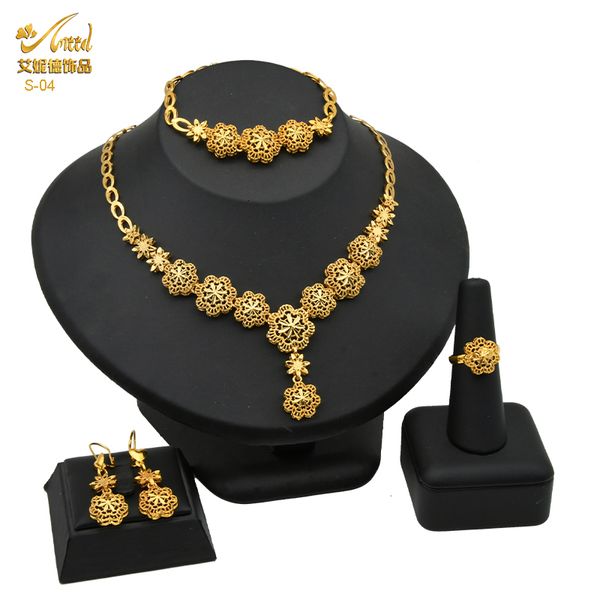 Hochzeitsschmuck-Sets ANIID Indisches Brautschmuck-Set Dubai Halskette Ohrringe für Frauen Hochzeit 24 Karat vergoldeter afrikanischer Schmuck Brautjungfer Partygeschenk 230328