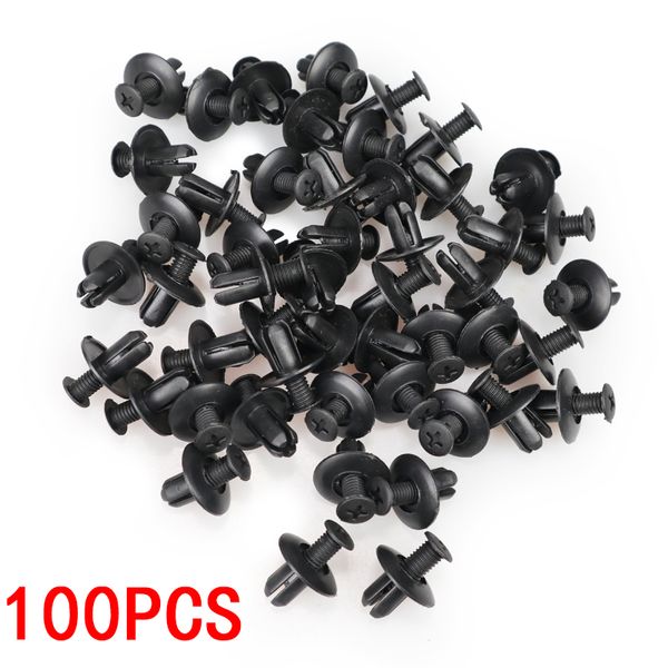 100pcs 8mm de fixador de carros clipes de parafuso de pára -choque Bole preto rebites de plástico preto prendedores parafuso Acessórios para decoração de interiores automáticos