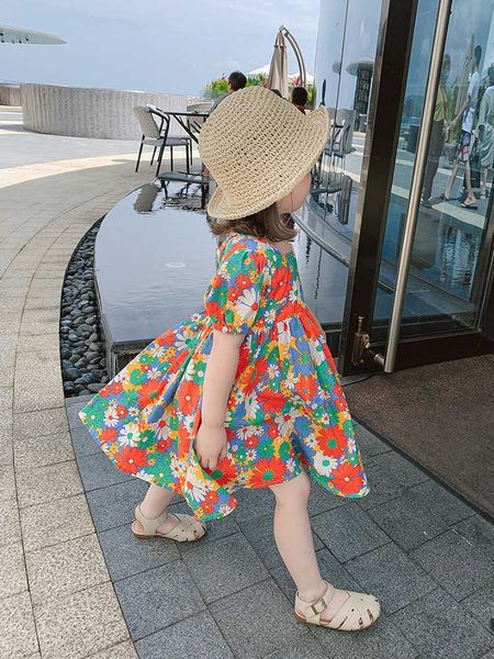 Vestidos de menina vestidos de verão floral estampa para meninas 2-6 anos de manga curta vestido de princesa de estilo coreano