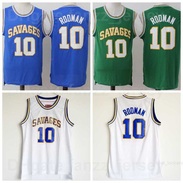 NCAA College Oklahoma Savages High School Dennis Rodman Basketballtrikot 10 Mann Universitätsteam Farbe Grün Blau Weiß Für Sportfans Shirt Atmungsaktiv Gut/Hoch