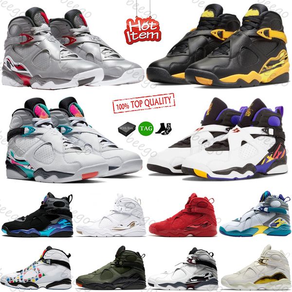 Com caixa Jumpman 8 8s Masculino Tênis de Basquete Preto Táxi Universidade Azul UNC Verde Elétrico DMP 8 Preto Samurai Aqua Chrome South Beach Três Tênis Peat Trainers