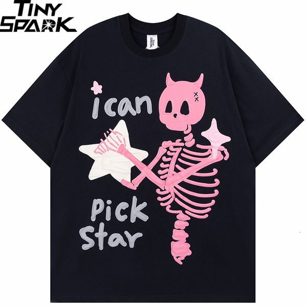 Herren T-Shirts Herren Streetwear T-Shirt Devil Horn Skull Skeleton Stars Lustiges Grafik-T-Shirt Baumwolle Harajuku T-Shirt Sommer Hip Hop Tops Tee 230329