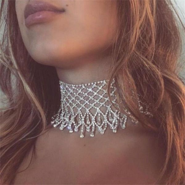 Girocollo filato netto goccioline d'acqua collana nappa sexy strass lucido da sposa gioielli da donna catena per il corpo accessori regalo