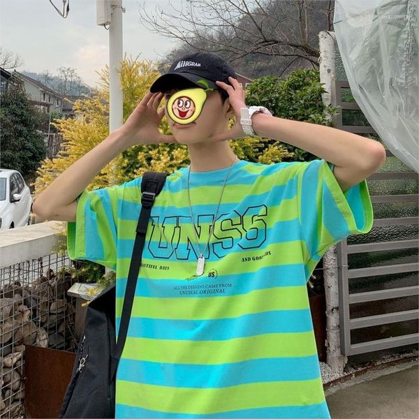 T-shirt da uomo Stripe Mens 2023 O-Collo maglietta gialla Casual Home Tee per l'estate Harajuku T-shirt uomo uomo T-shirt coreano top vestiti