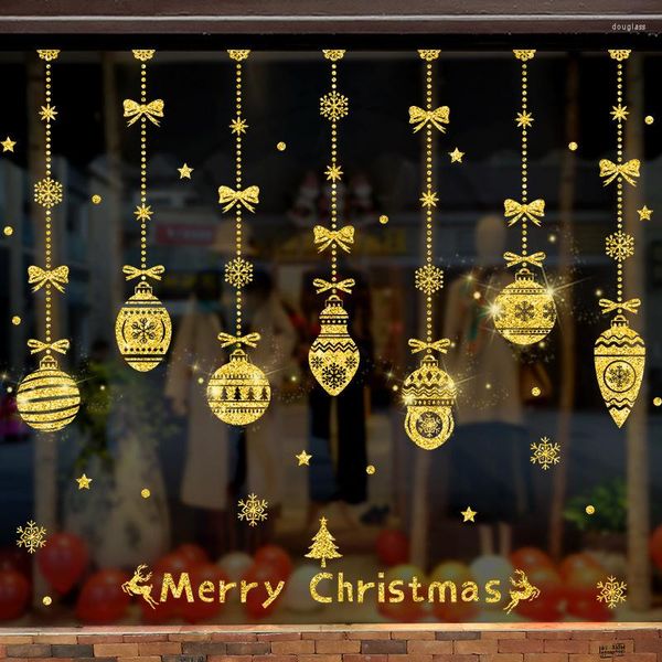 Wandaufkleber Gold Weihnachtsdeko PVC Aufkleber Poster Schaufenster Selbstklebend Abnehmbar Wasserfest