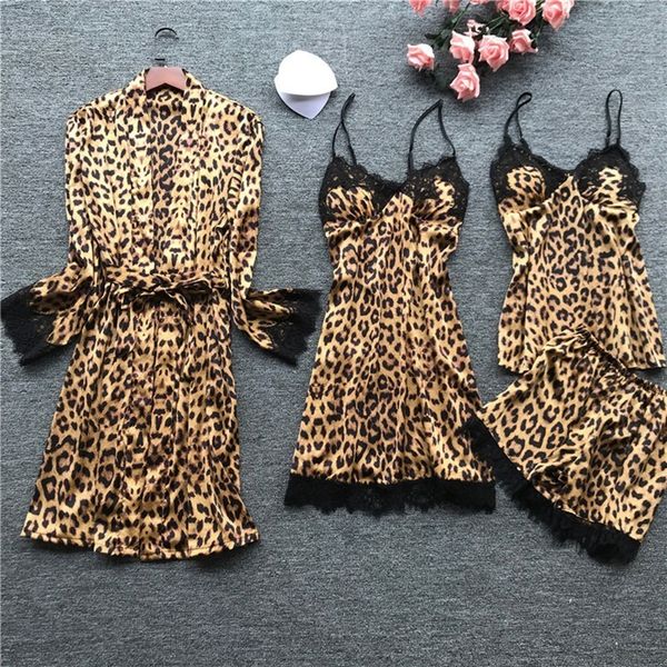 Indumenti da notte da donna Stampa leopardata Pigiama da donna sexy Set Pigiama in raso Seta Home Dressing Ricamo Sleep Lounge Pigiama Intimo 230329