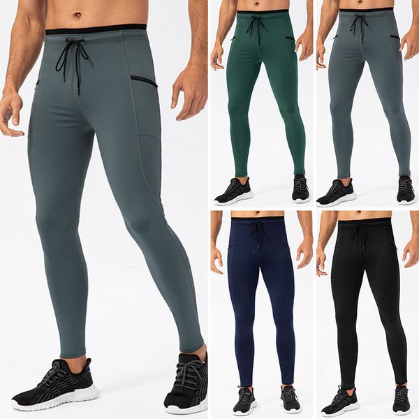 Calças masculinas compressão apertada leggings bolso cintura alta elevador zíper collants treinamento yoga bottoms fitness esportes calças magras 230329