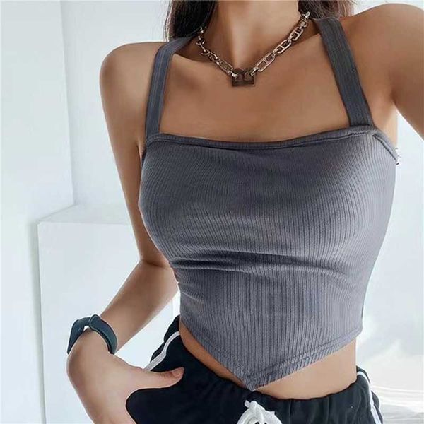 Женские танки Camis Женщина Женщина вязаные урожая y2k Sexy Cross Healter Corter Bustier Camisole без спины без спинка уличная уличная одежда Slim Fit вырезан передние вершины P230328