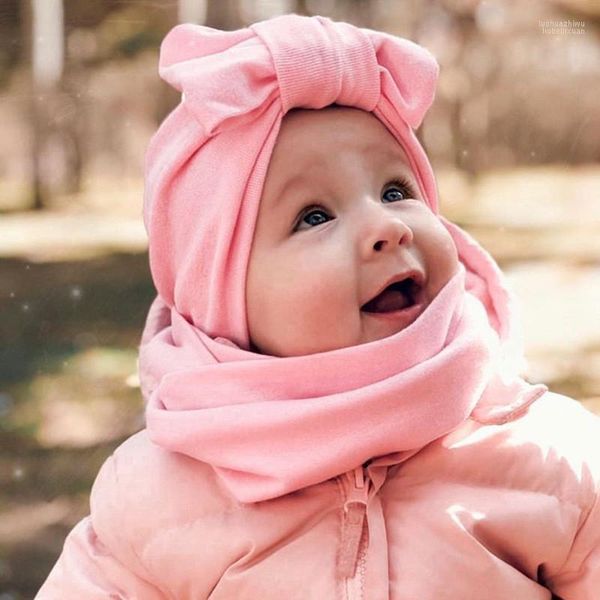 Cappelli 2 pezzi Set di sciarpe per cappelli invernali per bambini caldi per ragazze dei ragazzi Cappellini nati in cotone per neonati Accessori regalo per bambini1