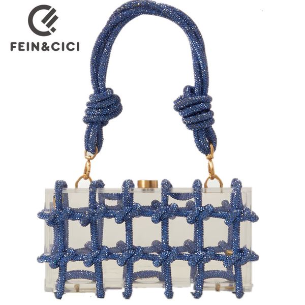 Sacos de noite Corda enfeitada com cristal Acrílico Clutch Strass Saco de ombro de noite Cristal feminino Luxo Transparente Festa Casamento Knot Bag 230329