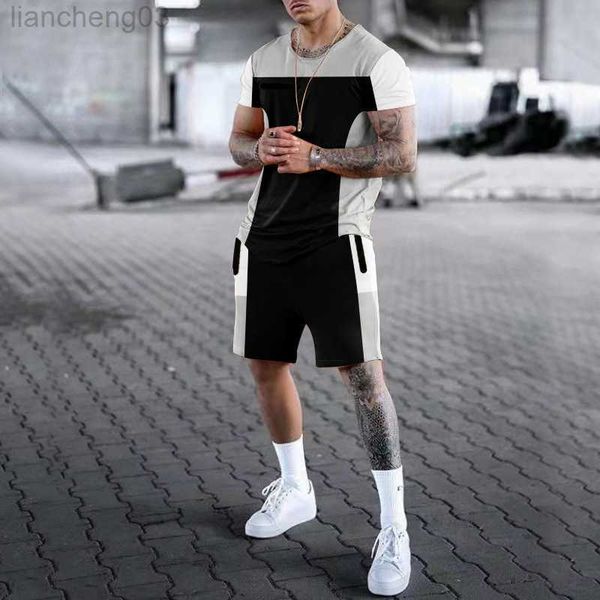 Herren Trainingsanzüge Neue Sommer Herren Trainingsanzüge Übergroße T-Shirts Sets Strandstil 3D-Druck 2-teiliger Anzug Trend Shorts T-Shirt Lässiges Vintage-Outfit W0329