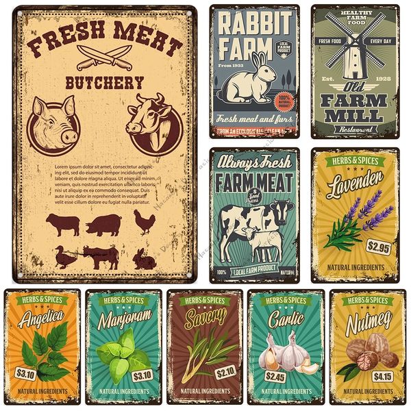 Frisches Gemüse Metallblechschilder Retro Poster Metallplatte Farm Meat Dekorative Platte Home Bar Club Wanddekoration Platte 30X20cm W03