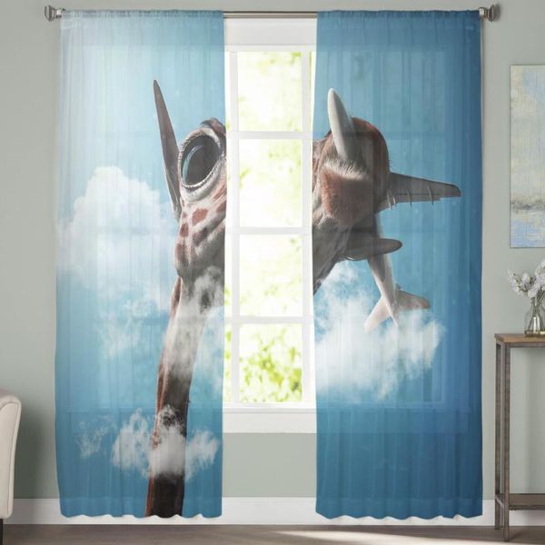 Cortina cortina cortinas de tule de avião de girafas para a sala de estar decoração de luxo de luxo Valance Sheer KitchenCurtain
