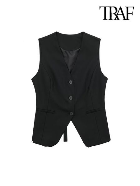 Gilet da donna TRAF Moda da donna Apertura posteriore con rubinetto in vita Cappotto Vintage scollo a V senza maniche Cappotto da donna Moda Canotta 230329