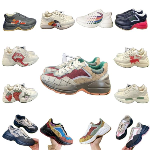 Sandalet Lüks Rahat Ayakkabılar Marka Tasarımcısı Ayakkabı Üst Deri Sneakers Erkek Kadın Eğitmenler Vintage Chaussures Platformu Sneakers Çilek Fare Ağız Çok Renkli