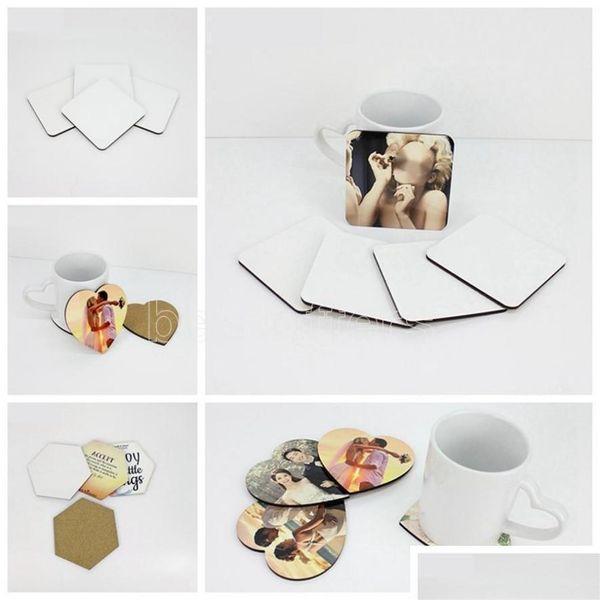 Mats Pads Sublimation Blank Coaster Wooden Cork Cup Pad MDF Promotion Love Round Flower Shaped Mat Advertising Party Favor Gift Dr. Dhxgw