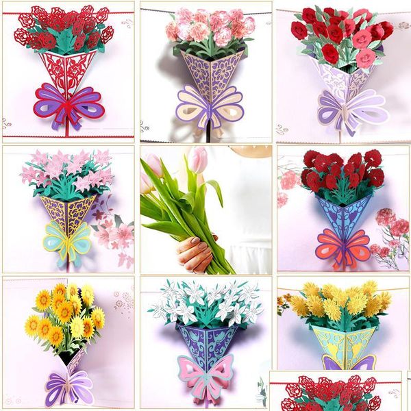 Cartões de felicitações do dia das mães post cartão 3d pop up flor obrigado mãe feliz aniversário convite de presente personalizado papel gota del dhwmk