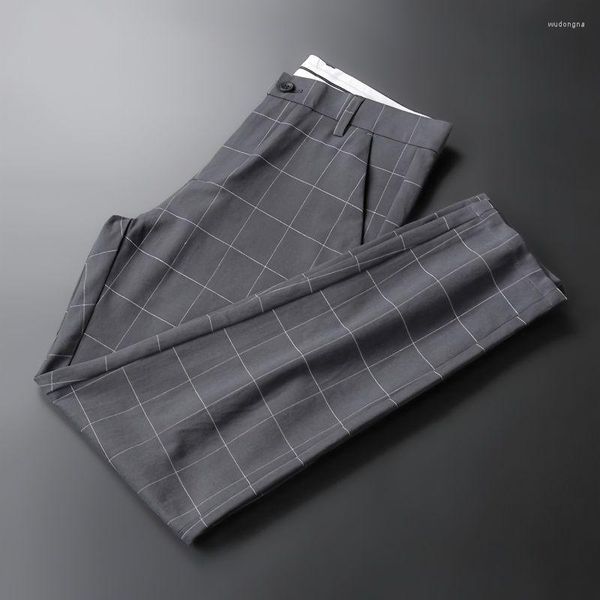 Herrenanzüge Plaid Herrenhosen 2023 Streetwear Fashions Classic Simple Casual Korean Style Straight Ankle Drapieren Büroanzughose H151