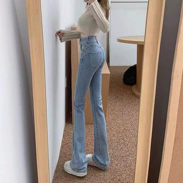 Jeans da donna Flare Jean Pantaloni a vita alta Pantaloni in denim vintage Streetwear Lady Casual Moda coreana per ragazze Azzurro 230330