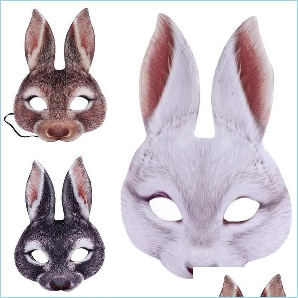 Maschere per feste Maschera da coniglio Animale Eva Mezza faccia Orecchio di coniglio Per Pasqua Halloween Mardi Gras Accessorio per costume Consegna a goccia Giardino domestico F Dhcji