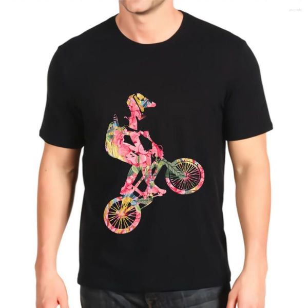 Herren-T-Shirts Bedrucktes T-Shirt O-Ausschnitt Mädchen Blume BMX Aquarell Maßgeschneidertes Kurzarm-Baumwolloberteil Herrenmode