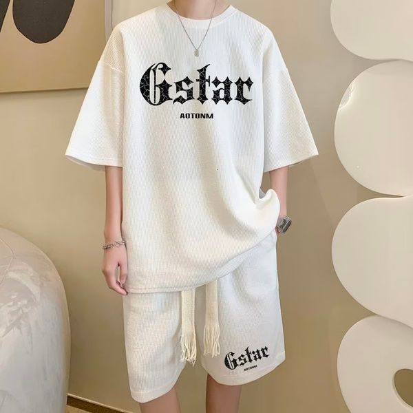 Erkek Trailsits Korean Moda Kısa Setler Hip Hop Sıradan Takım Gstar T Shirt Giyim 2 Parça Set Yaz Trailsuit 2023 230330