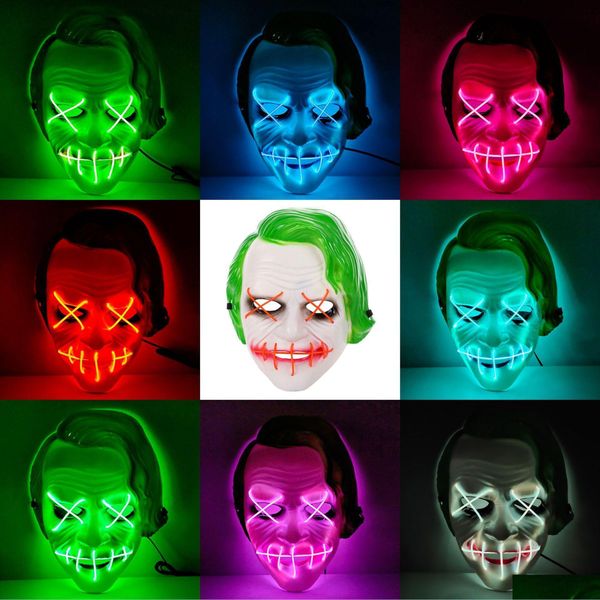 Maschere per feste Halloween Capelli verdi Pagliaccio Led Maschera a luce fredda Bar Goccia incandescente Consegna Giardino domestico Forniture festive Dhyok