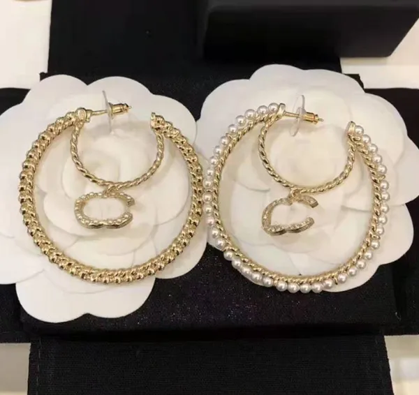 23SS 20 Style Lüks Marka Tasarımcıları Uzun saplama bakır 18k altın kaplama 925 Gümüş Geometrik Kadın Çember Kristal Rhinestone Metal Küpe Takı Hediyesi