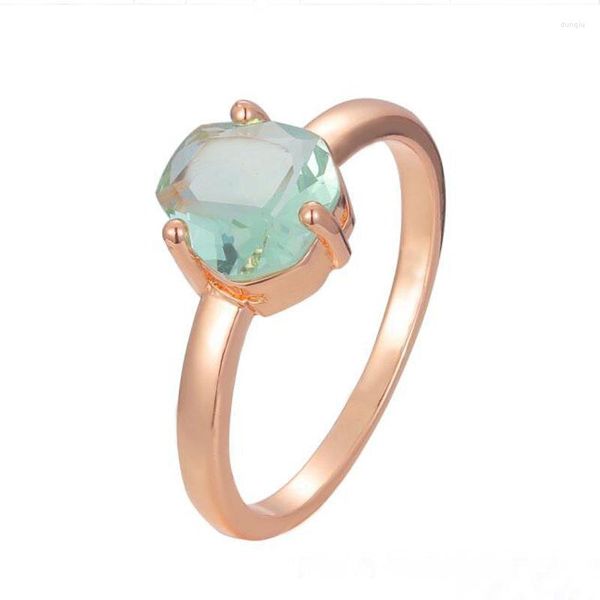 Cluster Ringe FJ Frauen 585 Roségold Farbe Smart Grün Stein Raute Kubikzirkon Hochzeit