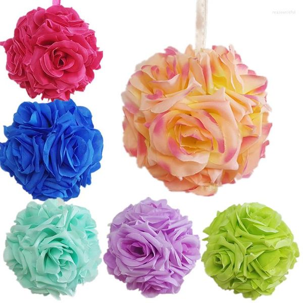 Flores decorativas de 10 cm de rosa de seda rosa bolas de beijo de bola pendurada para o casamento de natal ornamento de decoração de festas de decoração