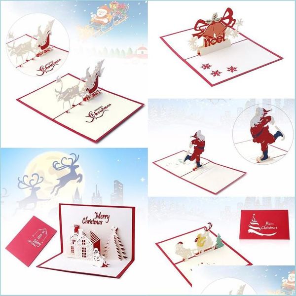 Cartões de felicitações de Natal 3d Pop Pop Merry Series Santos Handmade Gifts Custom Sulirs Postcards Drop Deliver