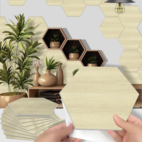 Papéis de parede 10pcs engrossam hexagonal wood grão de grão de piso peel stick stick eva de espuma parede de cozinha de cozinha de renovação de renovação do solo decalque