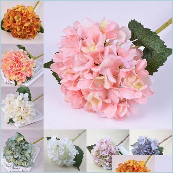 Dekorative Blumenkränze 47 cm, künstlicher Hortensien-Blumenkopf, gefälschte Seide, einzelne, echte Hauch-Hortensien-Mittelstücke für Zuhause Dhwtc